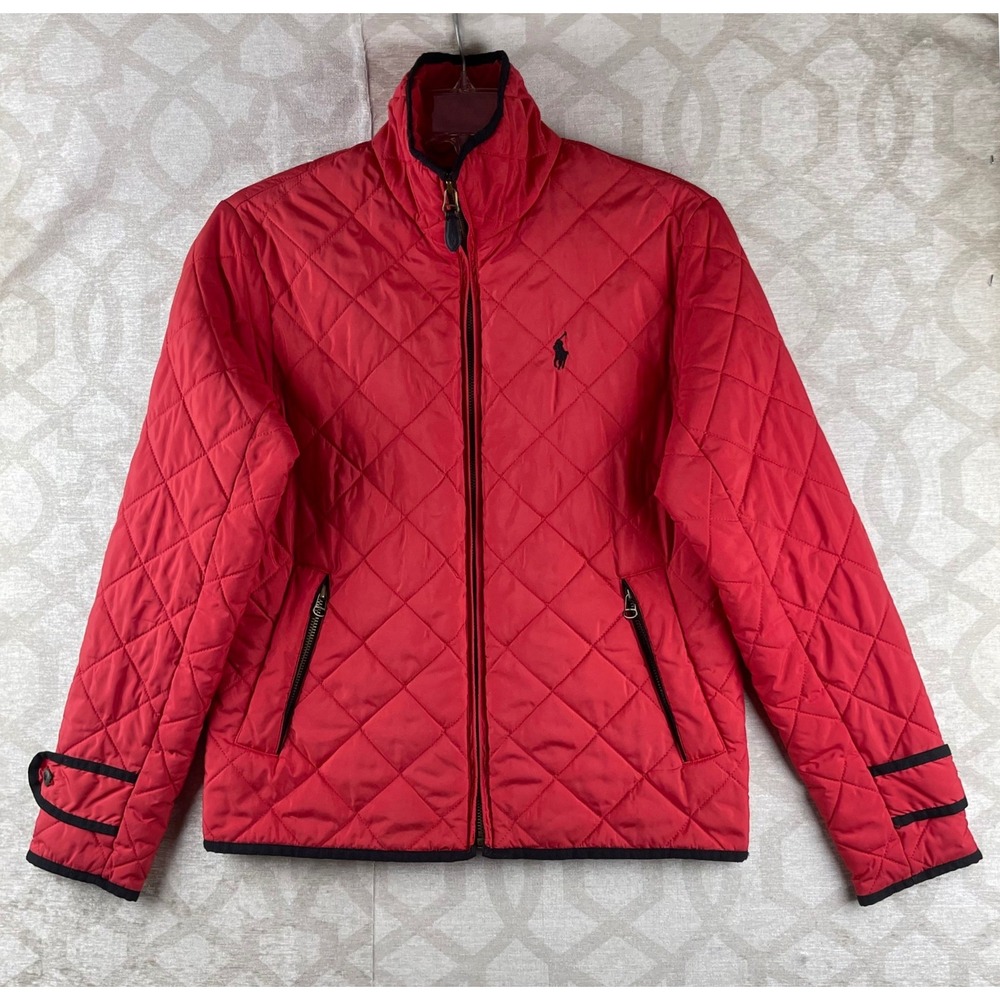 Ralph Lauren Sport Quilted Jacket Women Small Red Full Zip Diamond Stitch Pony